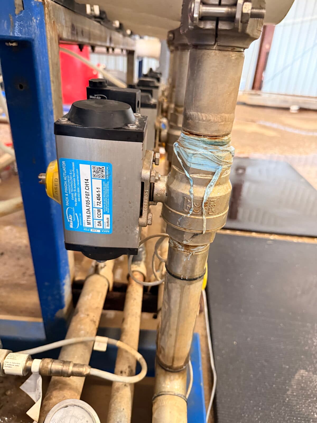 Industrial motorized valve and sensor instrumentation on water treatment skid